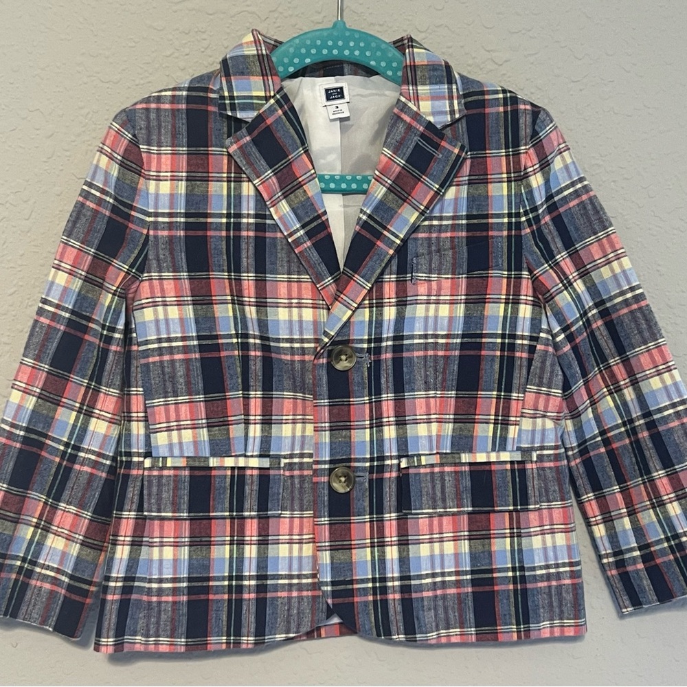 Janie and Jack Boys Plaid Blazer Jacket - Navy, Red, Cream, Yellow